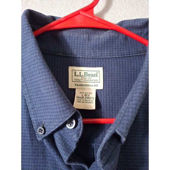 LL Bean Shirt Mens Large Blue Wicked Good Flannel Button Down Houndstooth - Picture 3 of 6
